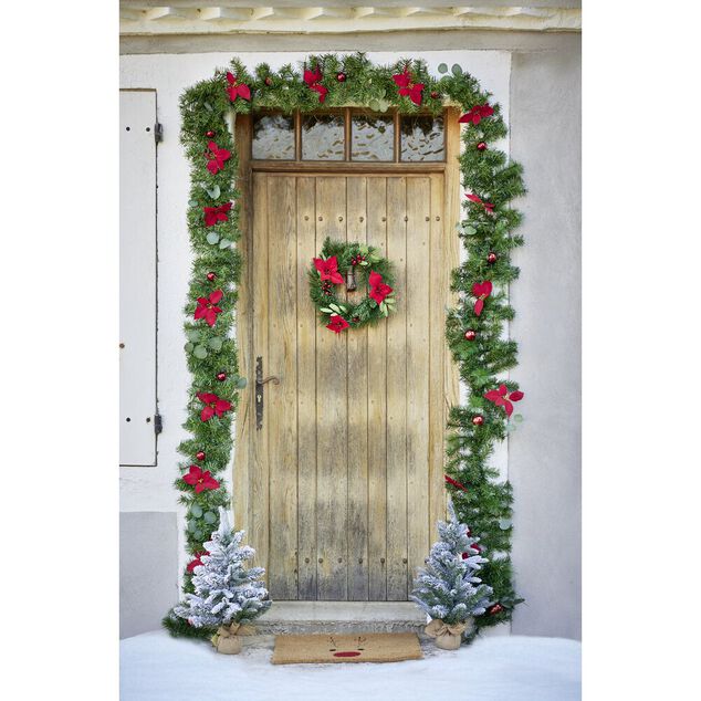 Couronne de Noël poinsettia vert et rouge Ø40cm