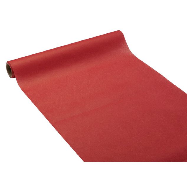 Chemin de table rouge effet tissu papier voie s&egrave;che 4,8 m