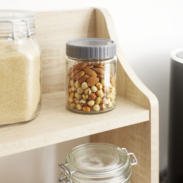 Bocal alimentaire en verre x2 couvercle plastique gris &Oslash;8xH10,5cm