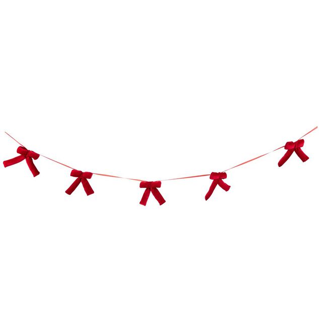 Guirlande de No&euml;l &agrave; noeuds velours rouge L170 cm