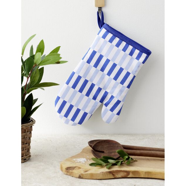 Gant de cuisine manique bleu et blanc 18x28cm