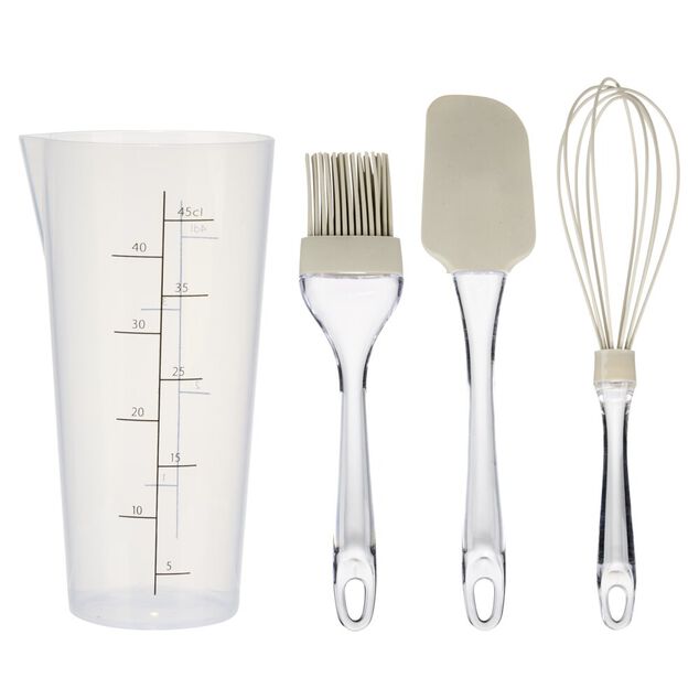 Kit p&acirc;tisserie ustensile x4 plastique et silicone beige