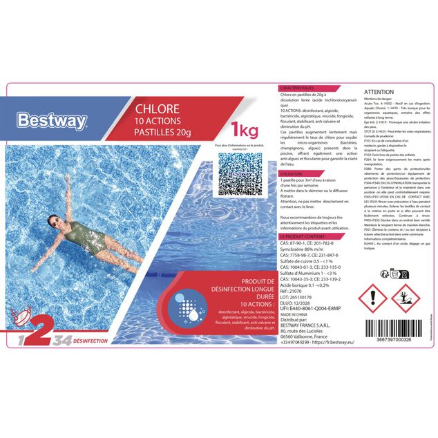 Chlore multiactions piscine 1kg pastille 20gr