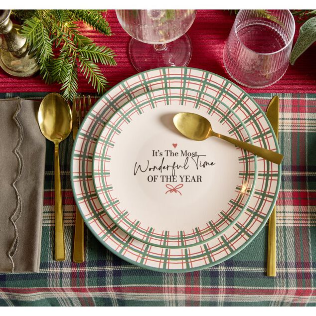 Assiete dessert imprim&eacute; No&euml;l contour motif jacquard fa&iuml;ence &Oslash;20 cm