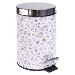 Poubelle salle de bain &agrave; p&eacute;dale m&eacute;tal terrazzo blanc bleu marron 3L