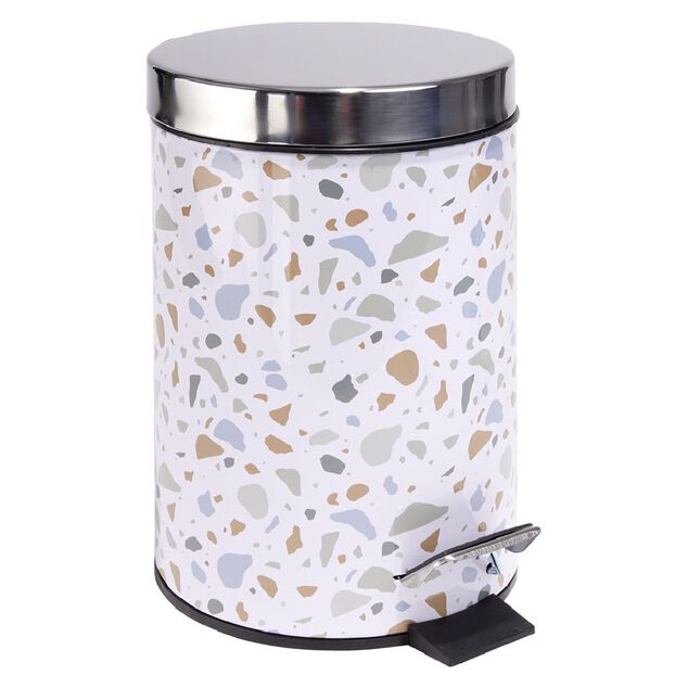 Poubelle salle de bain &agrave; p&eacute;dale m&eacute;tal terrazzo blanc bleu marron 3L