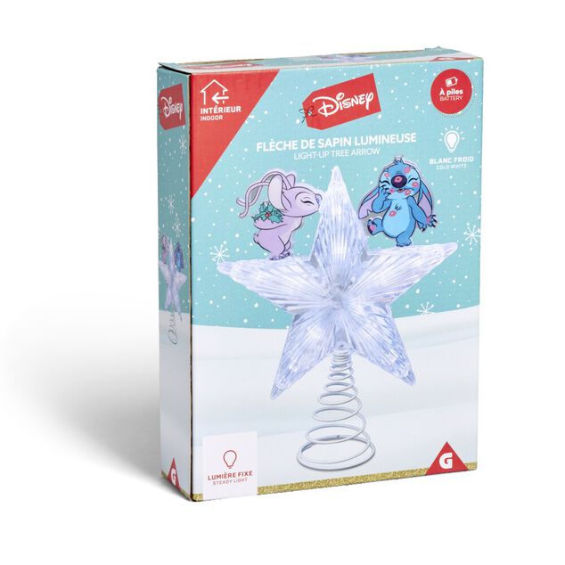 Cimier lumineux Disney Stitch &eacute;toile de sapin H24 cm