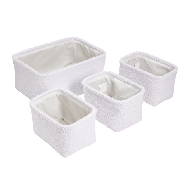 Set de 4 pani&egrave;res tissu bouclette blanc 2 tailles 36x16xH26cm et 23x16xH14cm
