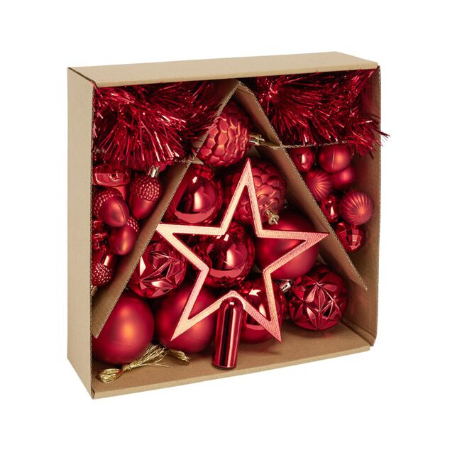 Kit décoration sapin de Noël plastique rouge 40 pièces