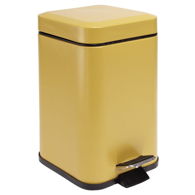 Poubelle salle de bain carr&eacute; &agrave; p&eacute;dale m&eacute;tal jaune 16x16xH25,5cm 3L
