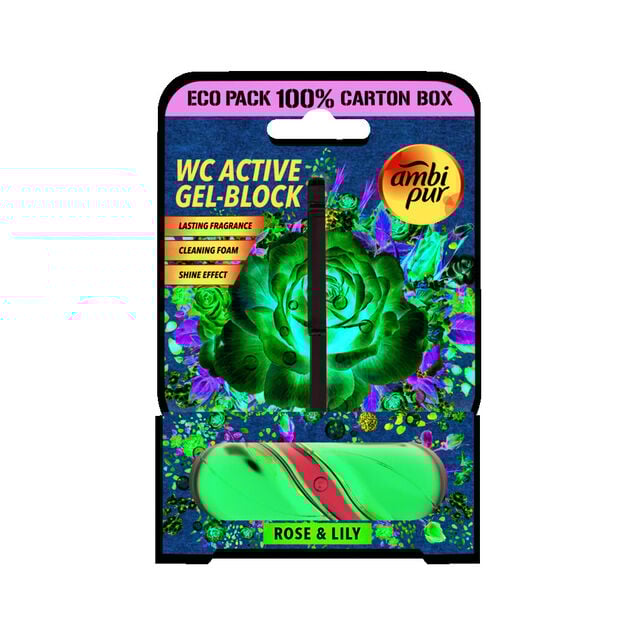 Bloc WC gel actif Ambi Pur parfum Rose et Lys