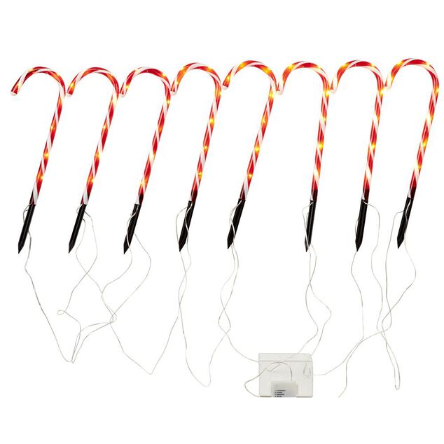 Sucre d'orge lumineux X8 7 LED H47 cm rouge et blanc