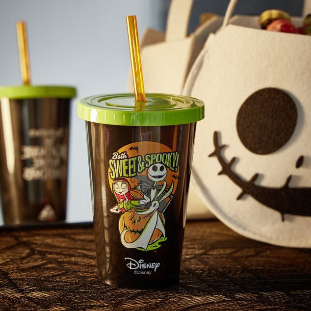 Gobelet Halloween Disney Mr Jack avec paille et couvercle noir et vert &Oslash;9xH18,5