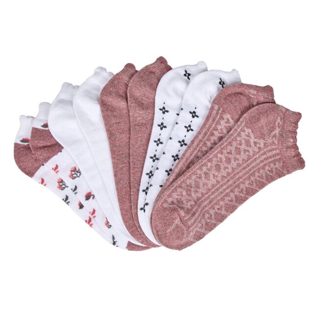 Chaussettes femme tige courte x5 polycoton uni et &agrave; motifs 36/40