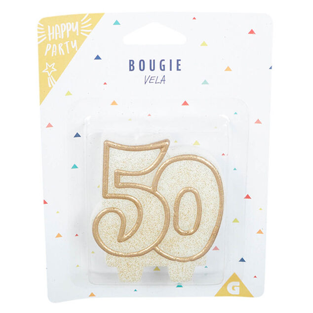 Bougie anniversaire chiffre 50 dor&eacute; paillet&eacute;