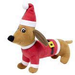 Jouet pour chien forme Teckel avec costume P&egrave;re No&euml;l L25X20XH7 cm rouge