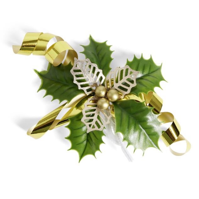 Décoration de Noël noeud et houx H20,5 cm - 3 coloris