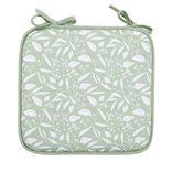 Galette de chaise carr&eacute;e &agrave; nouettes motifs feuillage 36x38cm (2 mod&egrave;les vert ou beige)