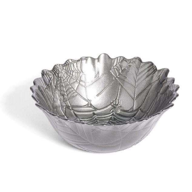 Coupelle ronde en verre design feuille gris Halloween &Oslash;15cm