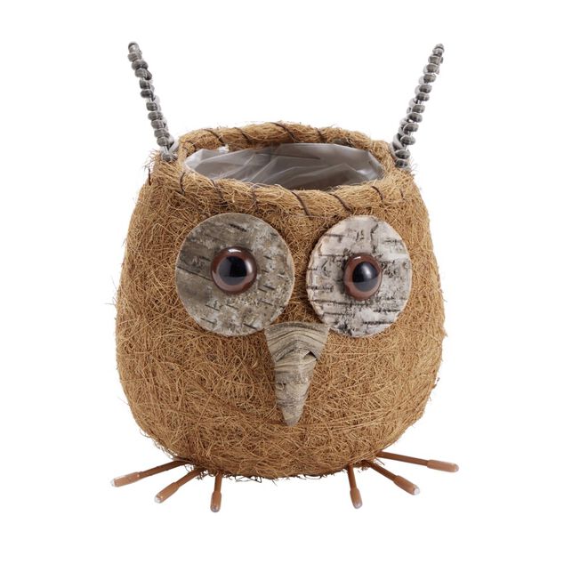 Cache-pot hibou &agrave; poser en fibre de coco 19x17xH19cm