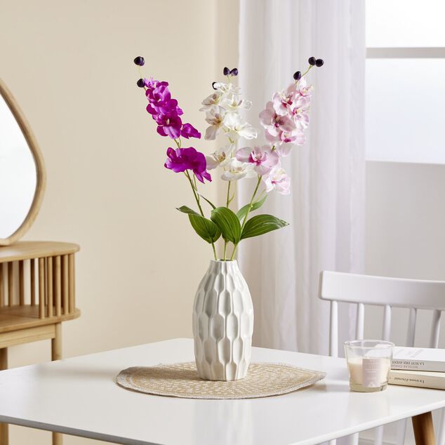 Fleur artificielle tige orchid&eacute;e rose 7 t&ecirc;tes H62cm