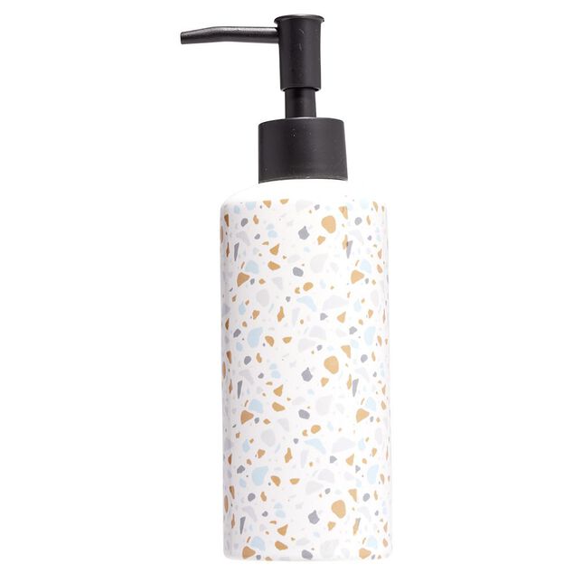 Distributeur de savon c&eacute;ramique motif terrazzo &Oslash;6xH15cm