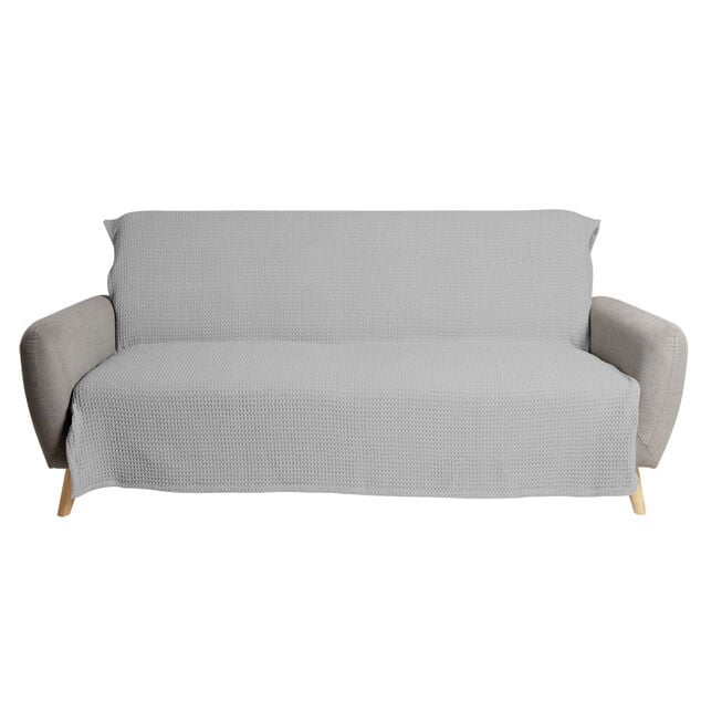 Jet&eacute; de canap&eacute; 170x250cm polycoton gaufr&eacute; gris