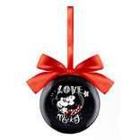 Boule de Noël Disney Mickey et Minnie avec noeud rouge et noir