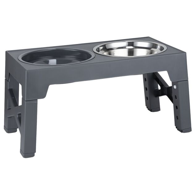 Gamelle double 4 positions inox gris et support plastique noir L42.5cm