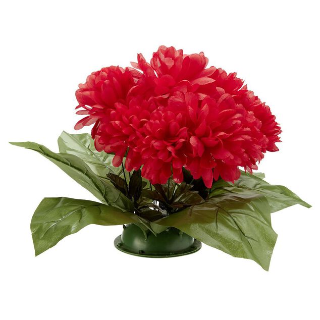Coussin chrysanth&egrave;me artificiel 15 t&ecirc;tes rouge