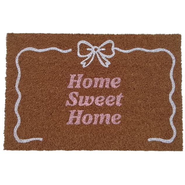 Tapis coco rectangulaire Sweet Home rose et marron 40x60cm (2 mod&egrave;les)