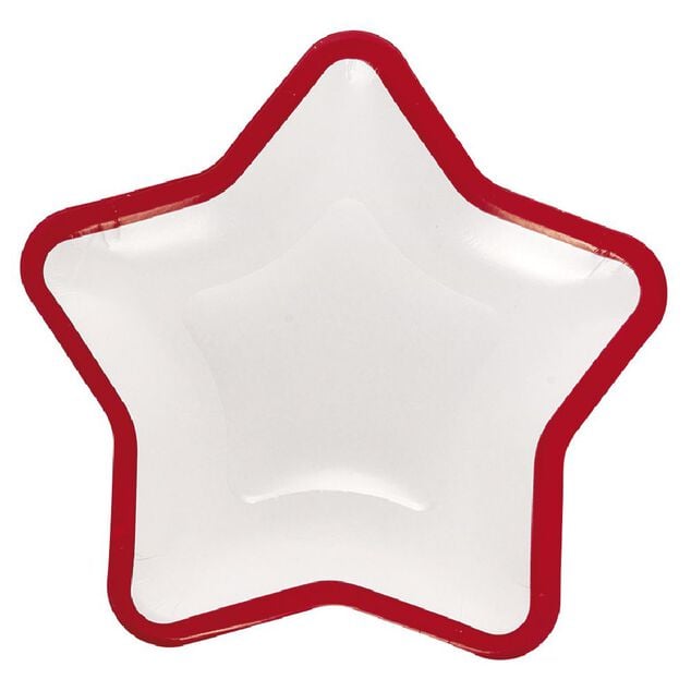 Lot de 10 assiettes carton &eacute;toile blanc avec liser&eacute; rouge