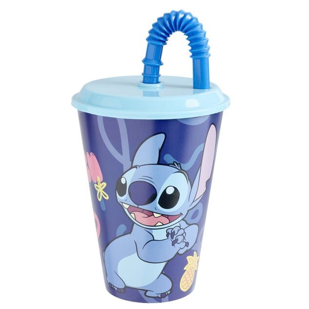 Verre enfant gourde paille Stitch plastique bleu 430ml