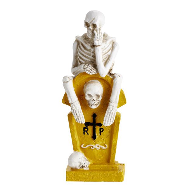 D&eacute;coration &agrave; poser Halloween squelette sur tombe H21,5cm (2 mod&egrave;les)