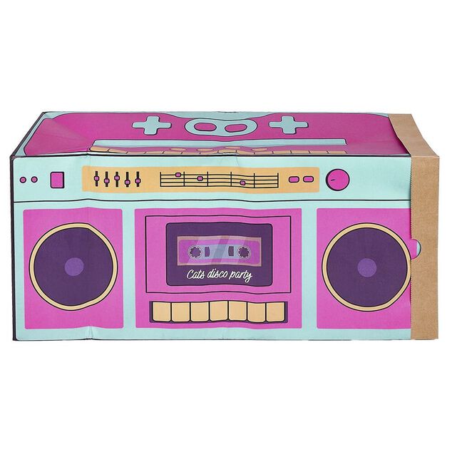 Tunnel de jeu pour chat carton motif cassette 60x27xH22cm