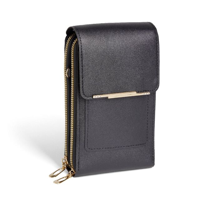 Pochette t&eacute;l&eacute;phone simple zip polyur&eacute;thane et m&eacute;tal