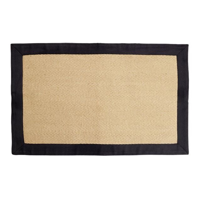 Tapis rectangulaire jute et bord uni 50x80cm (2 mod&egrave;les noir ou marron)