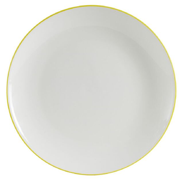 Lot De 6 Assiettes à Dessert Arcopal France – Opaline Jaune, Liseré Bleu (vintage)