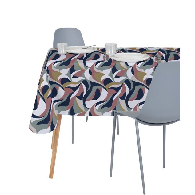 Nappe rectangulaire tissu Dakar motif matisse bleu et rose 140x250cm