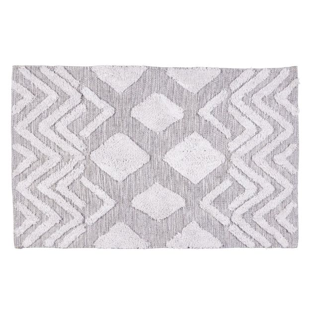 Tapis rectangulaire coton tuft&eacute; gris 90x60 cm
