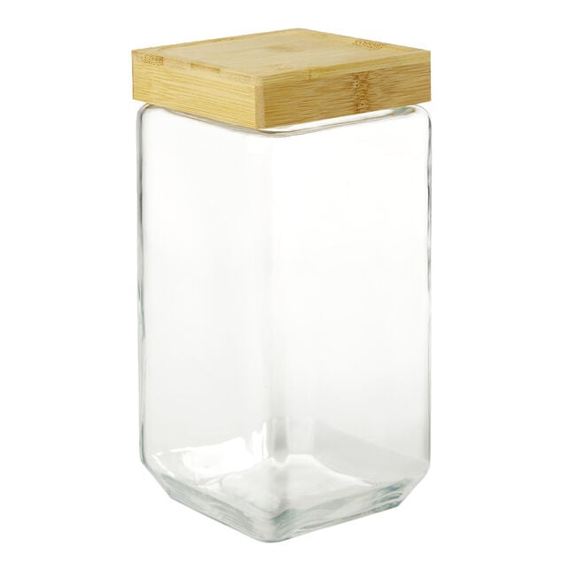 Pot de conservation herm&eacute;tique carr&eacute; en verre avec couvercle bambou 2,2L