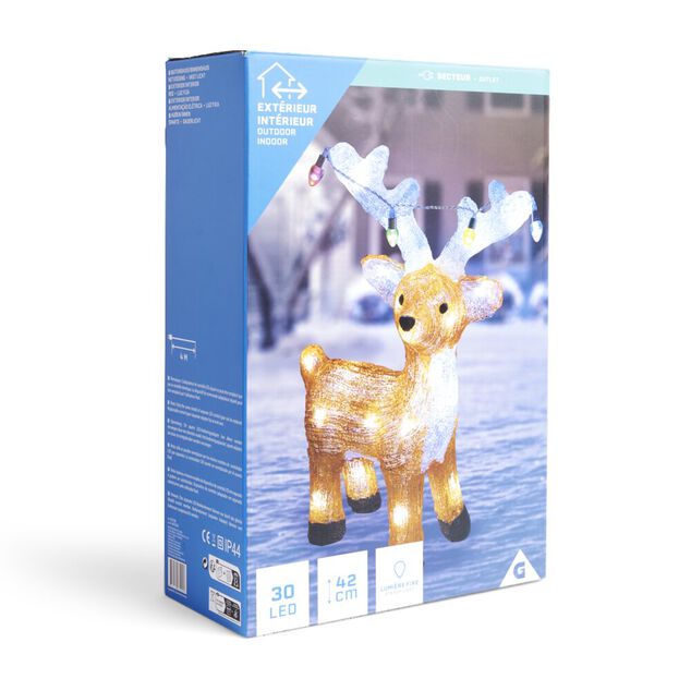 Renne lumineux d&eacute;coration de No&euml;l ext&eacute;rieur 30LED H42cm