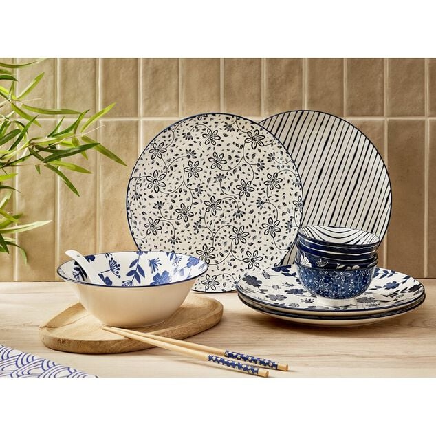 Bol x3 motif floral blanc et bleu &Oslash;11,5xH5,7cm