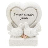 Coeur funéraire lumineux + colombe x2 en résine