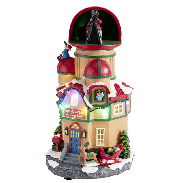 Village de No&euml;l anim&eacute; LED tour de contr&ocirc;le du P&egrave;re No&euml;l 16x14xH26cm