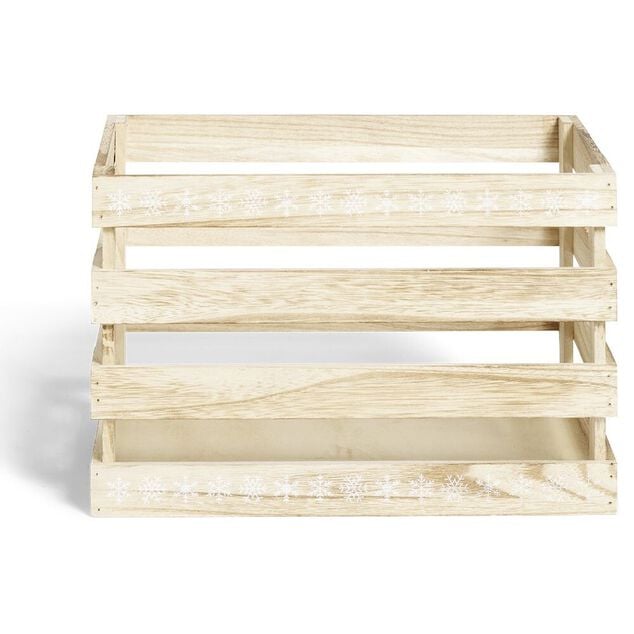 Cagette en bois motif flocon blanc 33x23xH21cm