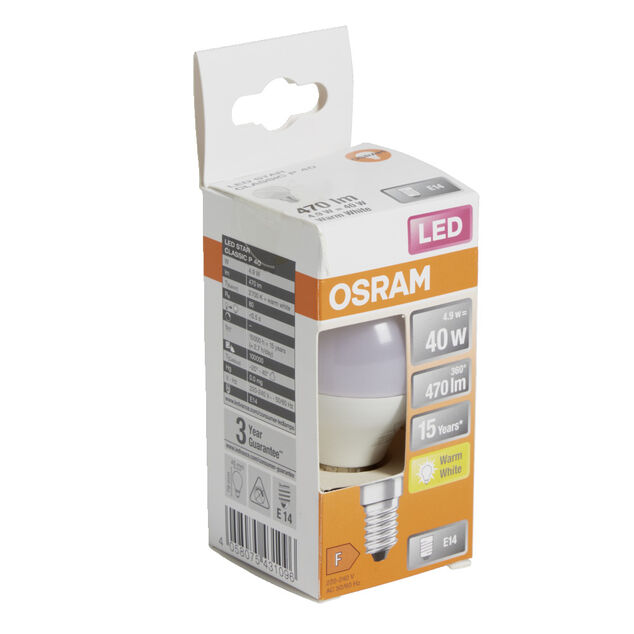 Ampoule LED E14 G45 blanc chaud Osram 4,9W=40W 470lms classe F