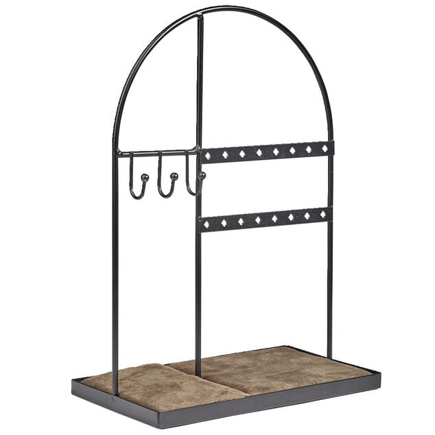 Porte-bijoux velours et m&eacute;tal dor&eacute; ou noir 18x10xH25cm (2 mod&egrave;les)