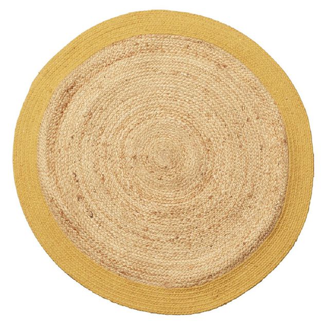 Tapis rond jute naturel contour jaune Ø90cm