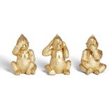 Lot de 3 statues gorille plastique doré L9x8xH13cm